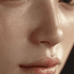 滑らかで健康的な肌のクローズアップ、シークレットガーデンクリニックのスキンケアサービスを紹介.